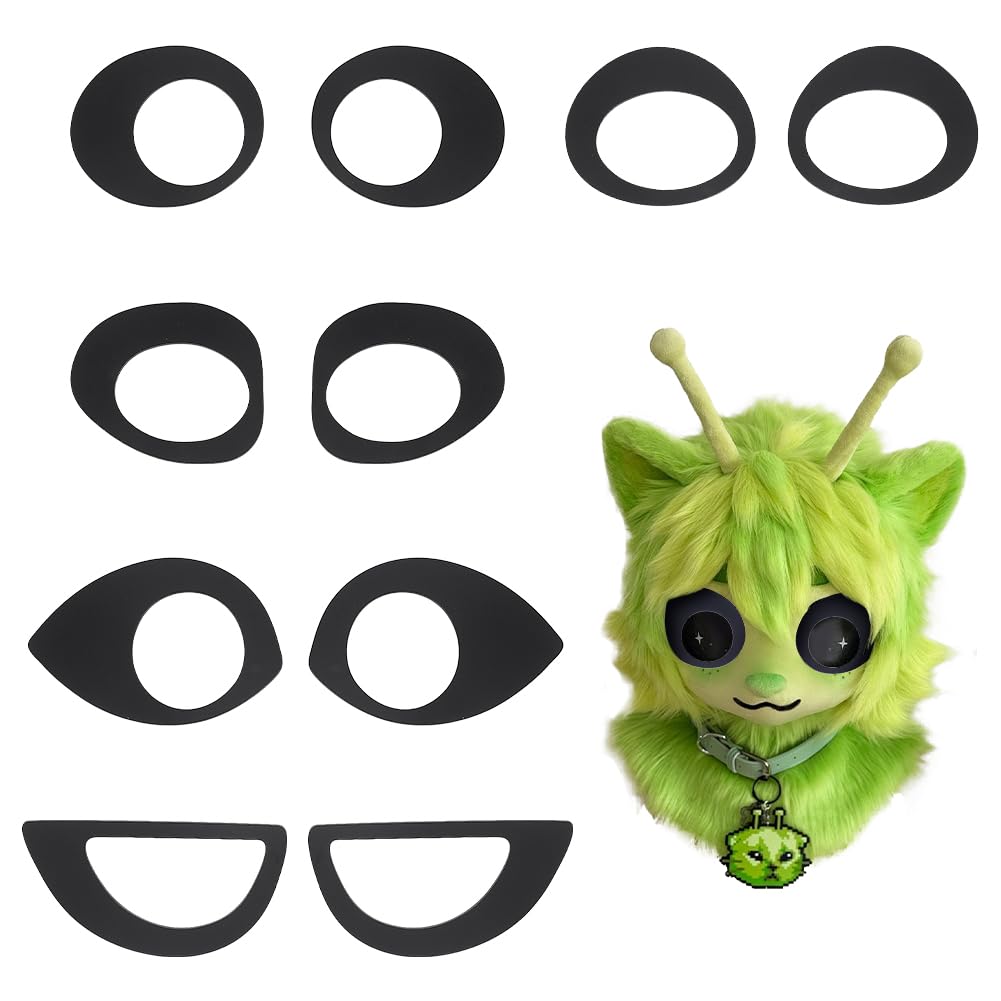 BENECREAT 10Pcs 5 Styles Black Acrylic Fursuit Eyes, Plush Animal Craft Eyes, Cosplay Eye Blanks for Custom Character Design and Creative Design