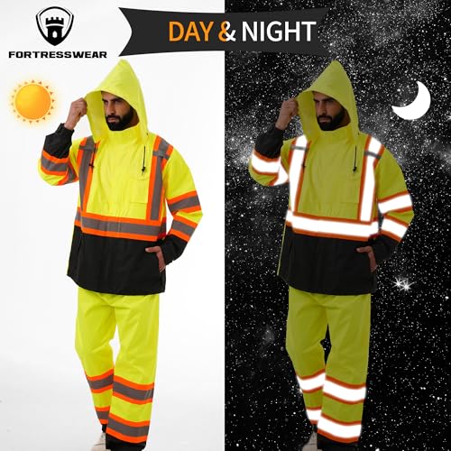 Hi Vis Rain Jackets for Men Reflective Waterproof High Visibility Class 3 Safety Rain Coat with Black Bottom3