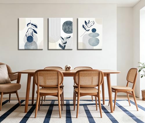Image of Frimeeme Blue Bohemain Framed Canvas Wall Art Set of 3, 12 inchx16 inch In | Frimeeme Blue Bohemain Framed Canvas Wall Art Set of 3, 12 inchx16 inch In