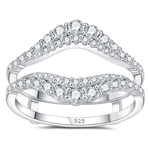 Newshe Jewellery Moissanite Ring Enhancer Curved Wedding Bands for Women 925 Sterling Silver Anniversary Rings Round Size 5-10