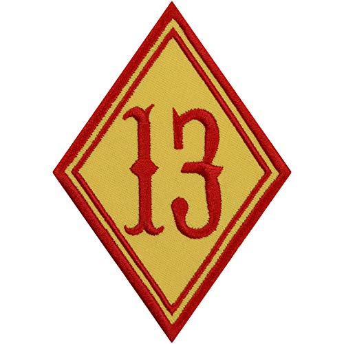 Aufnäher 13 Motorrad Aufbügler Lucky number Biker Patch/Bügelbilder Geschenk zum aufnähen Club MC Applikation für Motorradzubehör | gelb 70x100mm