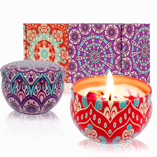 Scented Candles Gift Set – Aromatherapy Candle for Home, Portable Hotel Small Candles, Natural Soy Wax Tin Jar for Yoga, Bath, 2.5 Oz Long Lasting Time Gift for Women 2 Pack