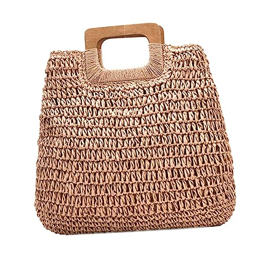 Sac tissé de plage Mikikit grand sac à main femme fourre-tout pour rangement quotidien