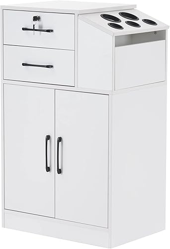 BarberPub Estación de peluquería con bloqueo con 2 cajones, equipo de almacenamiento de salón de belleza con soportes para peluquería spa 2005