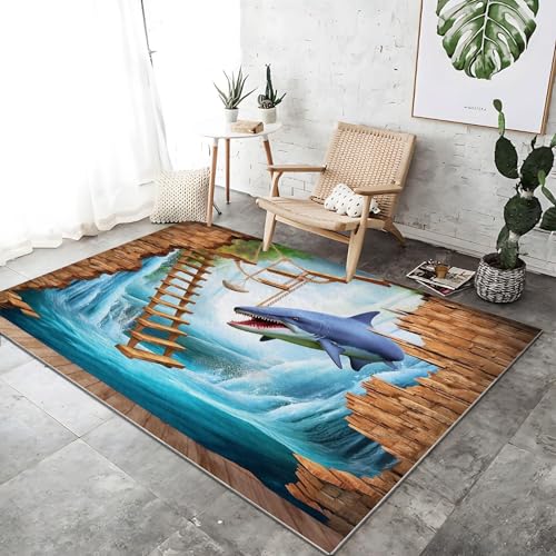 Tapis chambre salon décor motif cascade requin 3D immersif - 5