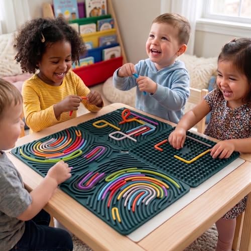 Large Sensory Activity Board, Silicone Fidget Toy for Autism, ADHD & Stress Relief, Double-Sided Quiet Montessori Fine Motor Skills Toy Gift for 3+ Kids, Adults with 36 Strips Portable Bag (Green) - Image 7
