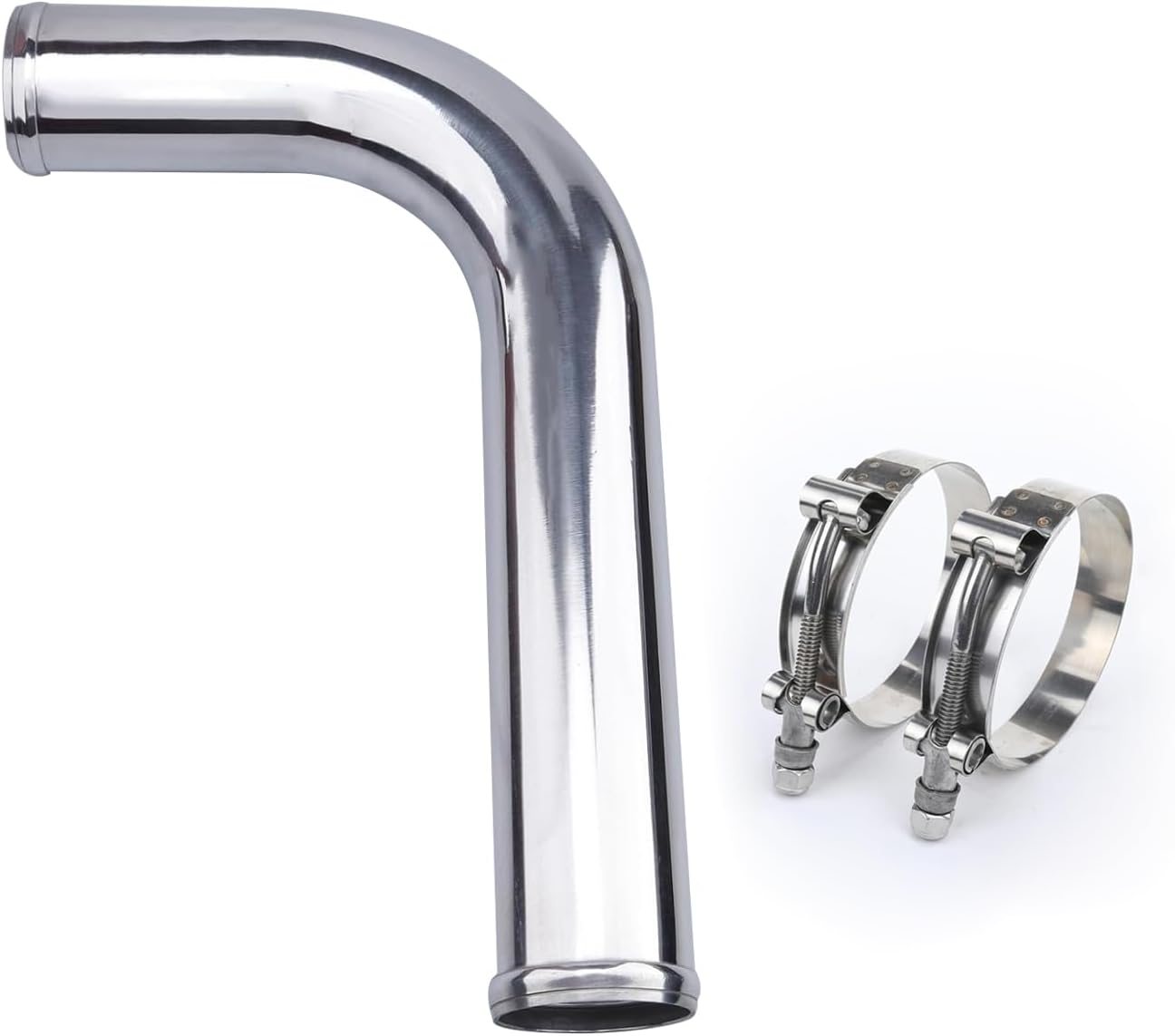 AC PERFORMANCE 2.5" OD Aluminum Intercooler Pipe 90 Degree L-Bend Tube with Full 304 Stainless Steel 2.5" T-Bolt Hose Clamp (Pack of 2)