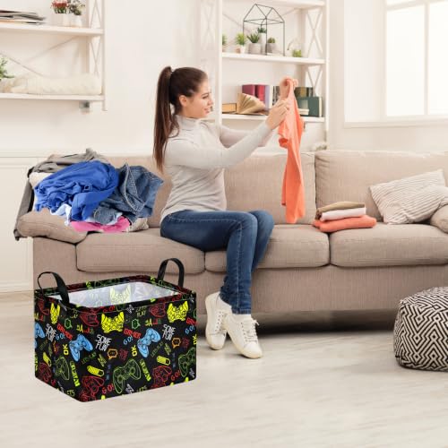 Image of Baby Storage Basket Nursery Box Laundry Hamper Organization Bins for Toys and Clothes with Handles (Handle Game)