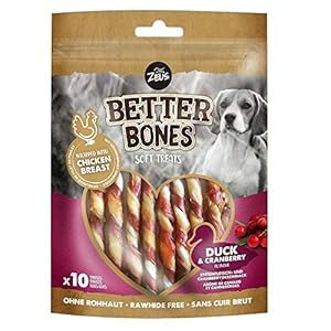Zeus BetterBones Bâtonnets à mâcher torsadés pour chien, avec arôme de canneberge et de viande de canard, 10 cm