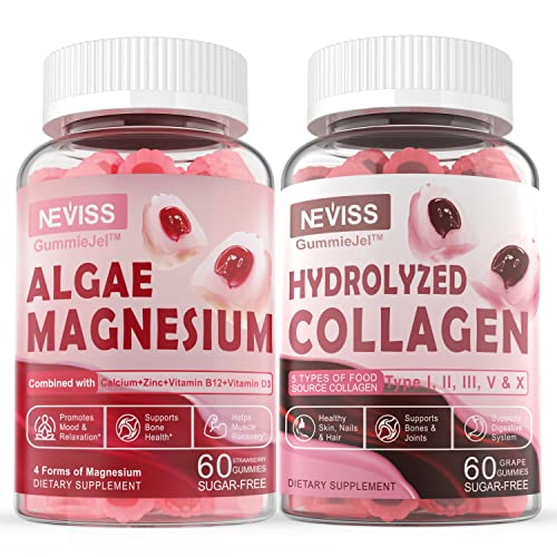 Hydrolyzed Collagen Gummies + Calcium Magnesium Gummies For Adults - Sugar Free, Support Healthy Skin Hair Nails, Bone & Nerve Health, Muscle Function & Mood #TOP23