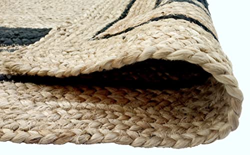 Kema Handwoven Jute And Cotton Braided Area Rug, 2X3 Feet Natural Yarn- Rustic Vintage Braided Reversible Rectangular Rug- Eco Friendly Rugs For Bedroom, Kitchen, Living Room, Farmhouse #TOP4