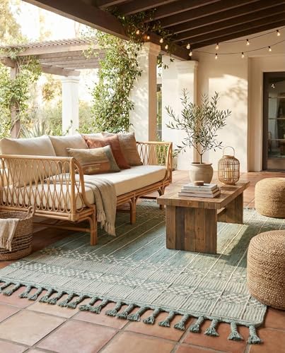 Rugs.com Washable Eco Bohemian Indoor/Outdoor Rug Collection Rug – 5x8 Sea Green Flatweave-Pile Rug Perfect for Bedrooms, Dining Rooms, Living Rooms