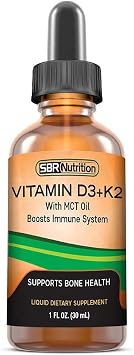 SBR Nutrition MAX Absorption, Vitamin D3 + K2 (MK-7) Liquid Drops with MCT Oil, Peppermint Flavor, Helps Support Strong Bones and Healthy Heart