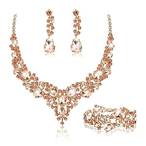 JeweBella Bruids bruiloft sieradenset voor vrouwen kristallen traan cluster statement ketting oorbellen en armband set geschenken bruiloft verloving bruidsmeisje kostuum jurk bal sieraden sets