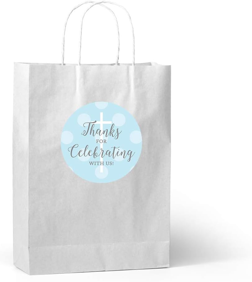 Andaz Press Baby Blue and Gray Boy Baptism Collection, Round Circle Label Stickers, Thanks for Celebrating with US, 40-Pack