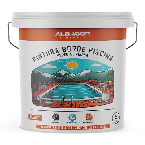 Albacor Pintura Para Borde De Piscina - Renovador Antideslizante De Coronación Y Piedra, Resistente Al Desgaste Blanco, 5 Kilos