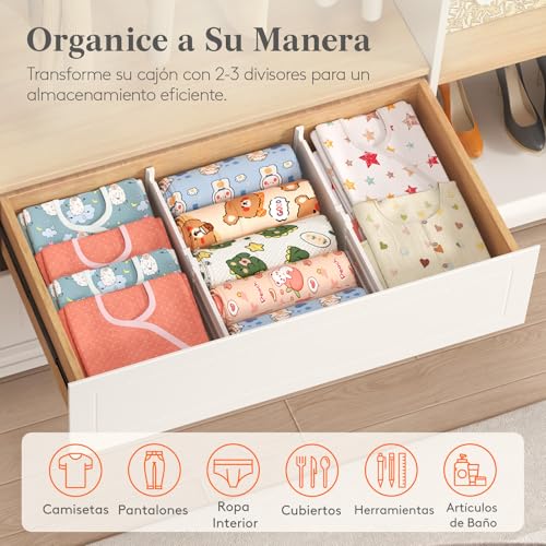 Miniatura 9 de Lifewit 4 Separadores De Cajones, Ajustables Para Longitud Interior 29,5 47 Cm Y Altura 13 Cm, Organizador De Cajones, Para Armario, Tocador, Escritorio, Cocina, Color Blanco