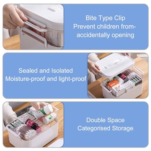 Sightday Medikamenten Aufbewahrung,Medizinbox Hausapotheke box mit Griff und herausnehmbarem Fach,Doppellagig Multifunción Aufbewahrungsbehälter Große Kapazität für Medikamente,Gadgets,Kosmetische(M)