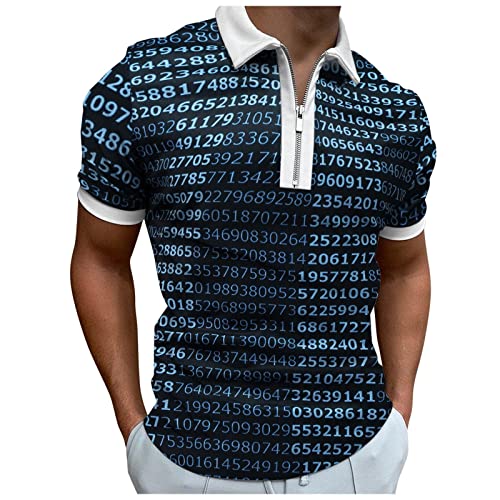 MKIUHNJ Polos jaunes col multicolore hommes chemise courte été fermeture à glissière impression et manches haut chemisier slim impression top printemps hommes polos noirs enfants, bleu, XL Cover