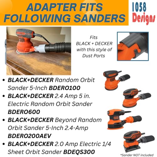 Vacuum Hose Adapter compatible with BLACK+DECKER 5-inch Random Orbit Sander BDERO100 BDERO600 BDERO200AEV BDEQS300 and 2-1/2 inch Wet Dry Shop Vac Hose Dust Reducer Collector