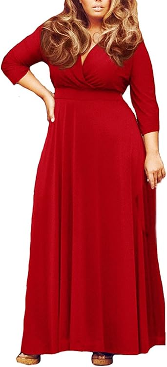 HaiDean Vestiti Lunghi Donna Taglie Forti Eleganti Primaverile Abito Estivi  Manica 3/4 V Profondo Semplice Glamorous High Waist Abiti da Sera Lunghi  Monocromo Moda Party Vestiti : Amazon.it: Abbigliamento