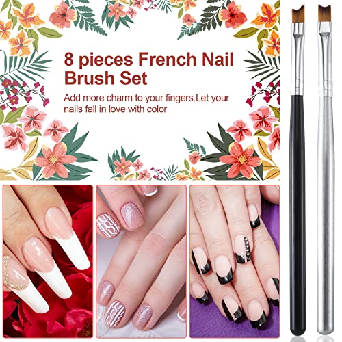 Oiiki 8Pcs French Tip Nail Brushes, Oblique Head Nail Brushes For Manicure, Half Moon Shape Nail Brushes, Nail Drawing Pen, Nail Art Brushes, French Tip Brush (Black, Silver, 2 Styles) #TOP3