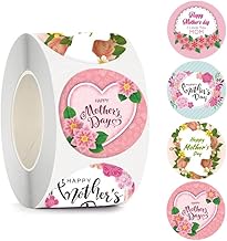 500PCS Happy Mother's Day Stickers, 4 Pattern Designs Mothers Day Stickers, Mothers Day Flower Stickers Mothers Day Gift Bag Decoration Stickers Party Favors for Card Making (1inch)
