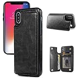 iPhone X/XS Wallet Case, iPhone X/XS Case with Credit Card Holder, JOYAKI Slim PU Leather Case with Card Slots, Protective Case with a Screen Protective Glass for iPhone X/XS 5.8 inch-Black