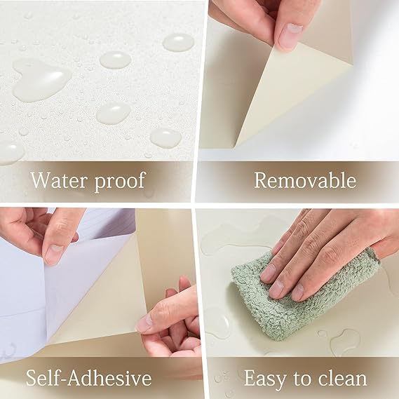 Image of WISDOM Beige Glossy Wallpaper Peel & Stick Wallpaper Self Adhesive Decorative Vinyl Waterproof for Kitchen Cabinet Furniture Countertop (Matte Beige, 24x100 Inches)