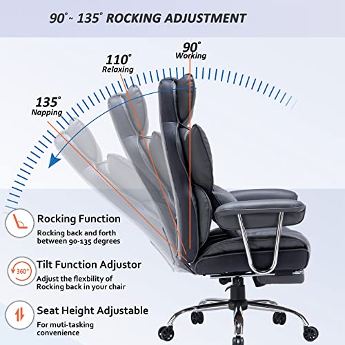 Efomao Desk Office Chair Big High Back Chair Pu Leather Computer Chair Managerial Executive Swivel Chair With Lumbar Support (Dark Grey) #TOP1