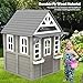 Seizeen Outdoor Kids Playhouse, All Fir Gray Modern Wooden Playhouse, Indoor Outdoor Cottage Play House w/Sink, Stove, Cookware, Flowerpot Holders, Working Doorbell, for Kids Ages 3-8 (Gray)