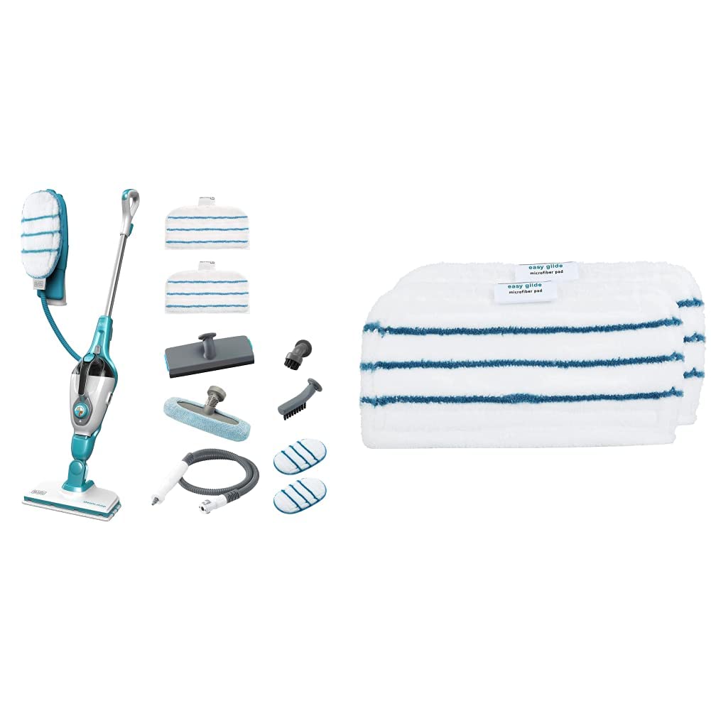 BLACK+DECKER Balai Vapeur Multifonctions - Élégant et Puissant 1300W - 9 Accessoires pour Maison + Lot de 2 Patins Multi