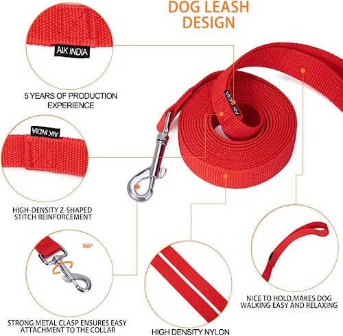 Image of Dog Neck Collar Belt and Leash for Medium Dogs, Dog Stylish Nylon Leash Belts with Bell - Beagle, Pug, Boxer, Shiba Inu, Tibetan Terrier, Indian Spitz (Medium, Red)
