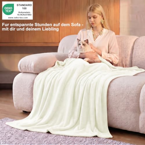 WAVVE Kuscheldecke Flauschig Decke Tagesdecke 150x200 - Sofadecke Cremeweiß – Ansicht 2
