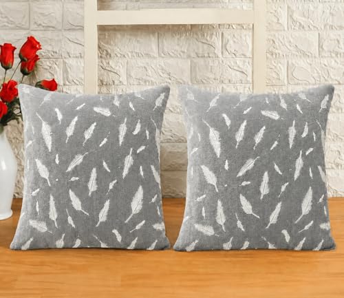 Image of BENAVJI Silk Printed Pillow Cover | Jaipuri Traditional Silk Cushion Cover Size 16 x 16 Inch Pack of 2 (Grey, 16X16 Inch)
