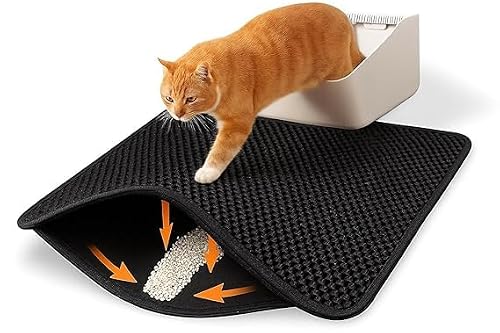 Premium Cat Litter Box Mat – Waterproof Anti-Slip Litter Trapping Floor Pad | Easy Clean Mess Control Mat for Cats & Kittens- Black (75 * 60 cms)