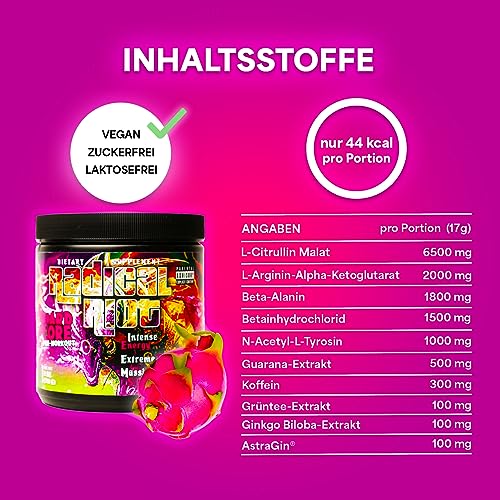 Foto von American Supps® PREMIUM Pre Workout Booster [340g] - Drachenfrucht - 300 mg Koffein + Beta Alanin + L Citrullin Malat - ultimativer Pump Booster für Hardcore Training