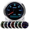 KAOLALI 85mm 3-3/8"GPS Speedometer Gauge 0-120MPH Boat MPH Speedometer Waterproof Marine Speed Odometer LCD Indicators with 7 Colors Backlight fit for Car Truck Motorcycle 9-32V