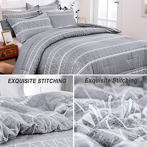 Grey Comforter Set Queen, Soft Microfiber Reversible Gray Boho Down Alternative Comforter Set For Queen Bed- 3 Pieces (1 Solid Comforter + 2 Pillowcases), Bedding Duvet Set 90"X 90" #TOP4