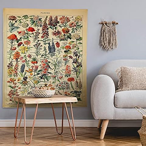 Mixweer Vintage Tapestry Wildflower Tapestry Flower Wall Hanging Vertical Tapestry for Bedroom Aesthetic Wall Art Colorful Tapestry For Room Decor, 51.2 x 59.1 Inch (Flower Pattern) Cover