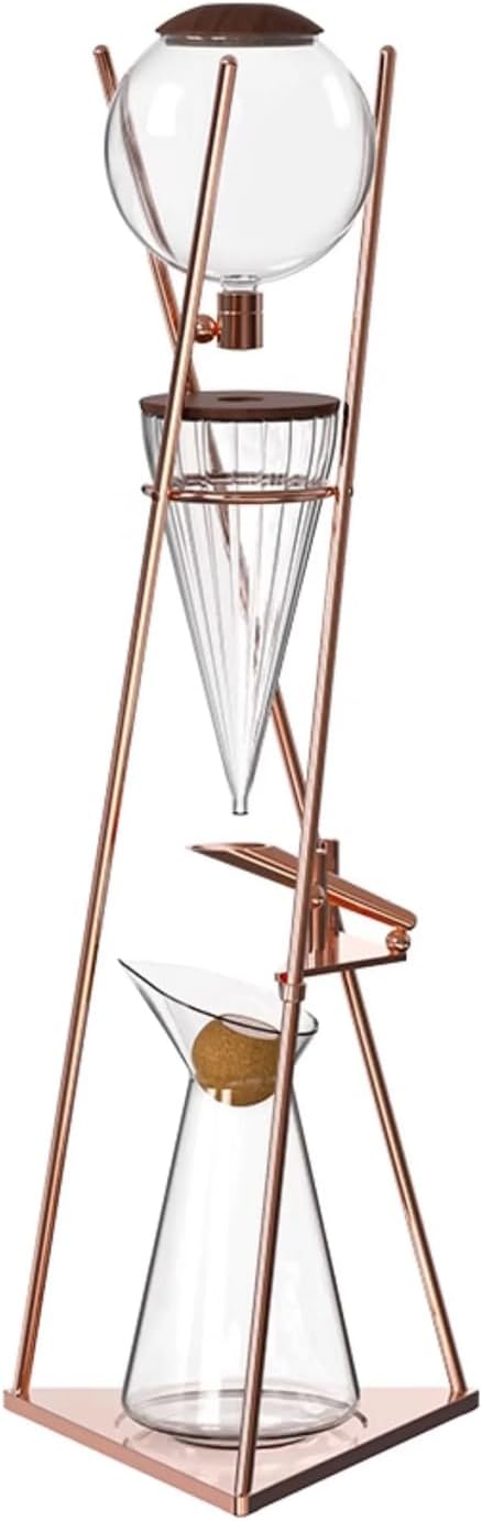 Cold Brew Drip Tower, 800ml Glass Coffee Pot, with Adjustable Brass Drip Rate Valve, V-shaped Filter Cup, Stainless Steel Stand, Hand-Flushed Dripper Coffee, Makes 6-8 Cups Coffee