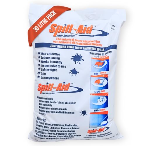 Spill-Aid Rapid Spill Absorbent Granules 30L Fast-Acting Powder for Oil Fuel Chemicals & Bodily Fluids | Industrial Spill Cleanup for Garages Workshops & Warehouses | UK Made