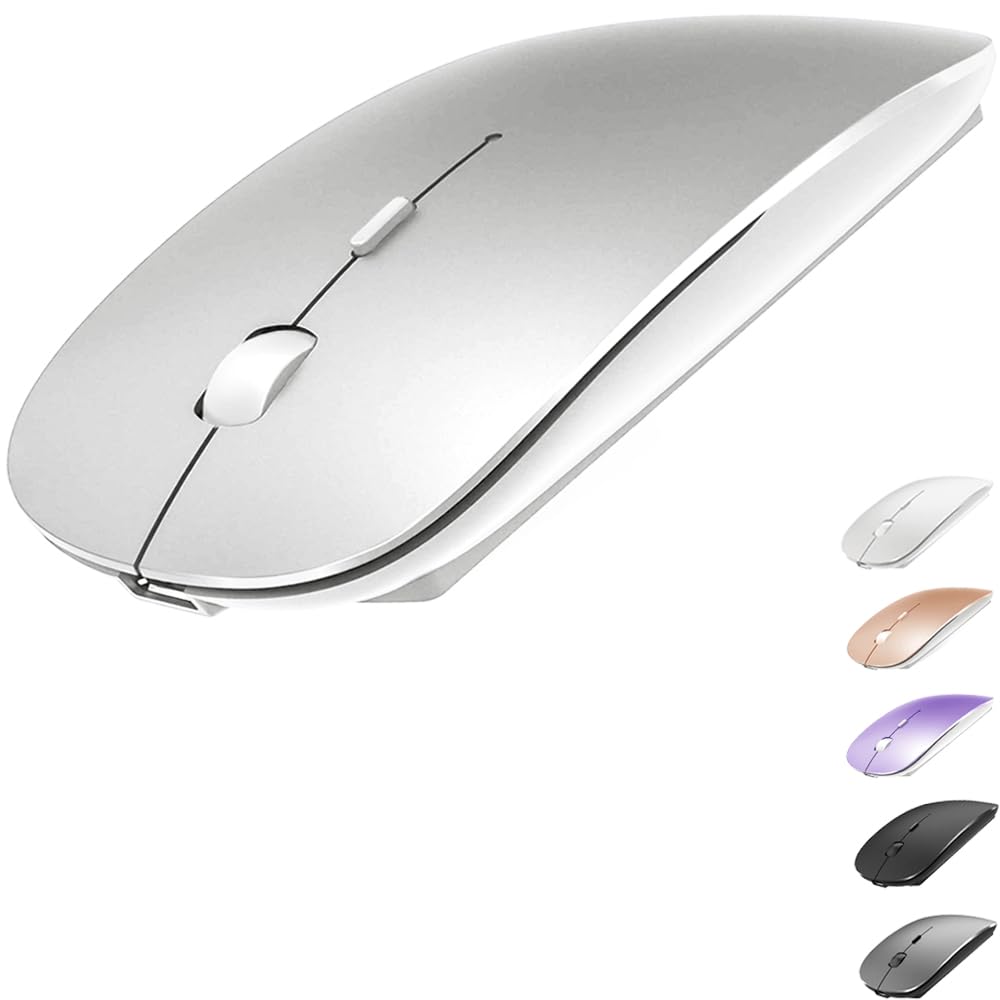 Rechargeable Bluetooth Mouse for MacBook/MacBook air/Pro/iPad, Wireless Mouse for Laptop/Notebook/pc/iPad/Chromebook (Silver)