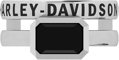 Harley-Davidson Womens Double Rectangle Rhinestone Ring Set - Sterling Silver