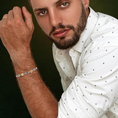 Pulsera de cuentas de café para hombre acero inoxidable 8.5 pulg miniatura 2