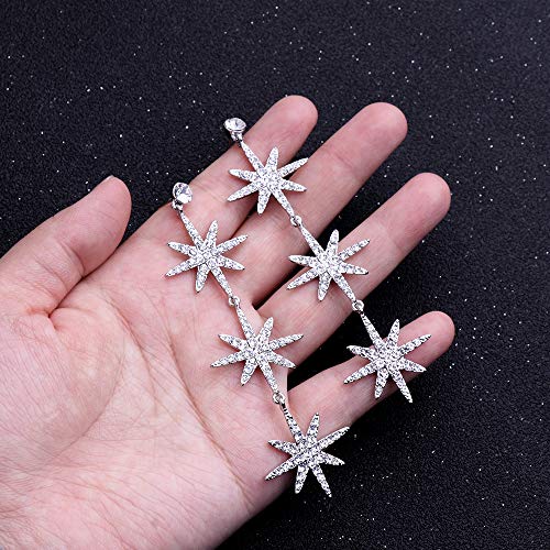 Blingsoul Gold 3 Star Earrings - Silver 3 Star Hexagonal Snowflakes Dangling Wedding Jewelry for Women Bride4