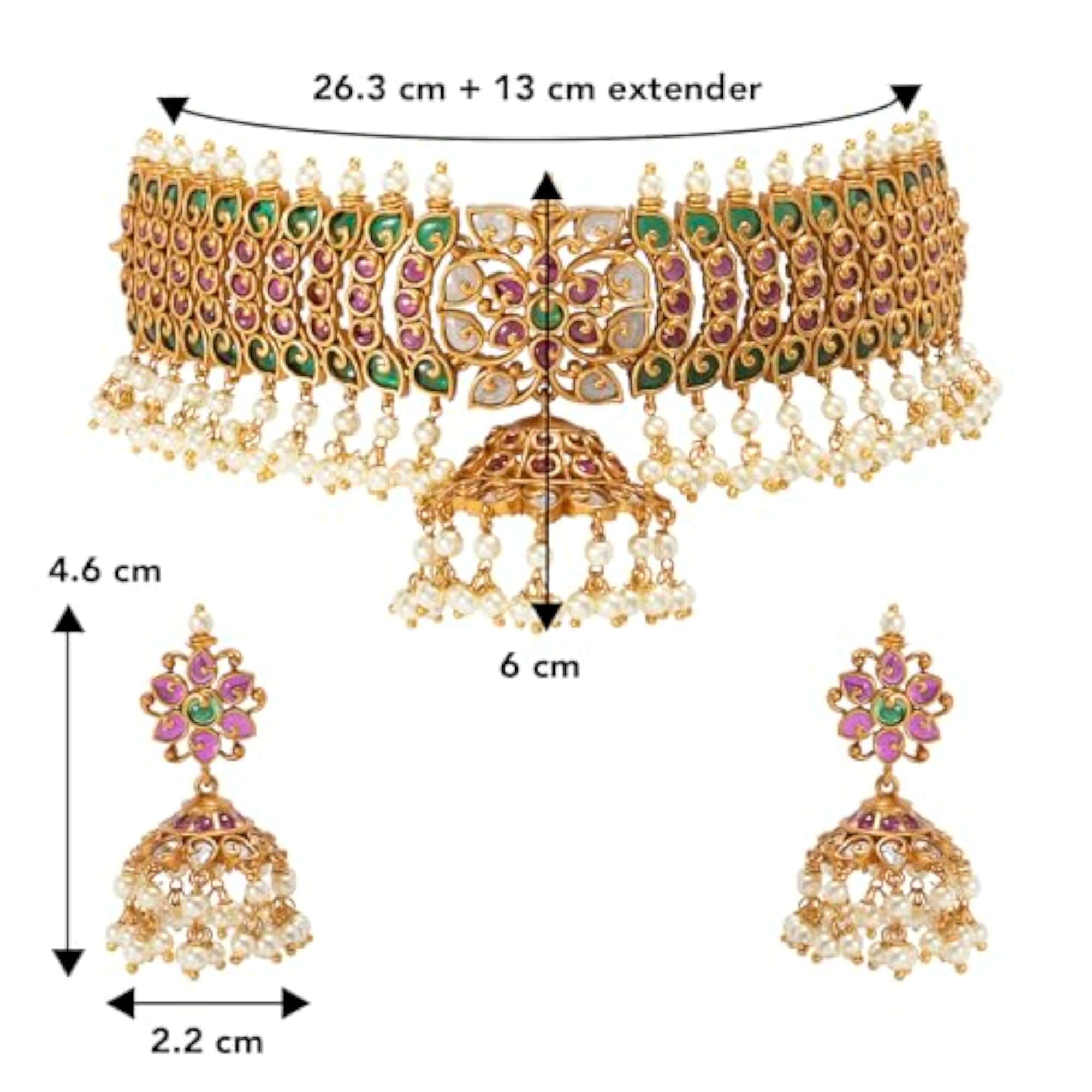 Women's Matte Finish Kundan Necklace with Jhumki Earring Set