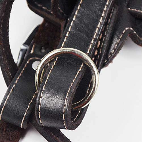 Peshouco Leather Dog Harness Handmade Genuine Leather Durable Strong Pet Harness With Adjustable Straps No Pull Easy Control Pet Vest 28" - 32" Chest For Medium Large Dogs Black Halloween Crafts #TOP6