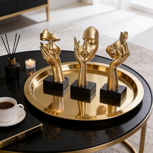 oliruim 3 Stück Denker-Statue, goldene Schwarze abstrakte Kunstskulptur, Moderne Heimdekoration, Schreibtisch-Dekoration, Weihnachten, Neujahrsgeschenk (3 Stück, Gold)