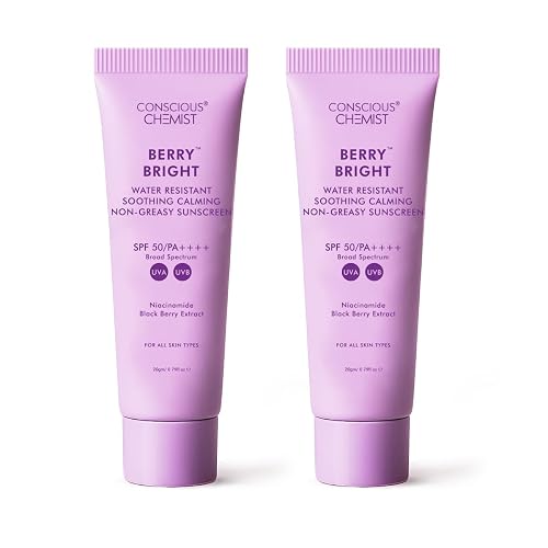 Conscious Chemist® Sunscreen SPF 50 PA++++ In-Vivo Tested | 20g | For Oily Skin, Gel based Niacinamide Sunscreen with Black Berry Extract, Hybrid Lightweight, Water Resistant, All Skin Types - Berry Bright (Pack of 2)